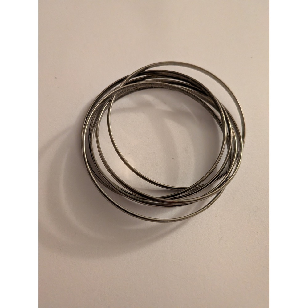 Silver Tone Interlocking Rolling Bangle Bracelet Set Multi Band Minimalist